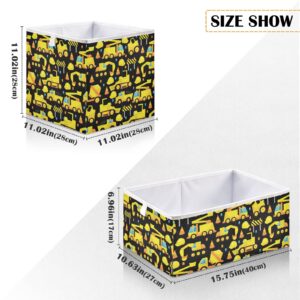 Ollabaky Construction Trucks Yellow Cube Storage Bin, Foldable Fabric Storage Cube Basket Cloth Organizer Box with Handle for Closet Shelves, Nursery Storage Toy Bin - R