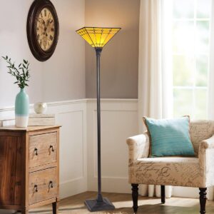 Thatyears Tiffany Torchiere Floor Lamps, Cream Yellow Mission Style Stained Glass Antique Pole Standing Uplight Lamps 12X12X69 Inches Decor Living Room Bedroom Home Office