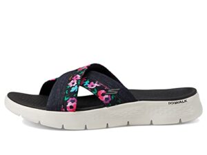 skechers womens go walk flex sandal-blossoms sandal, black, 9 us