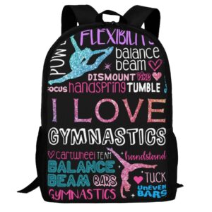 alifafa kids i love gymnastics school backpack bookbag for teens boys girls, blue pink school & travel backpacks for elementary middle high college students, unique casual 17 inch daypack rucksack