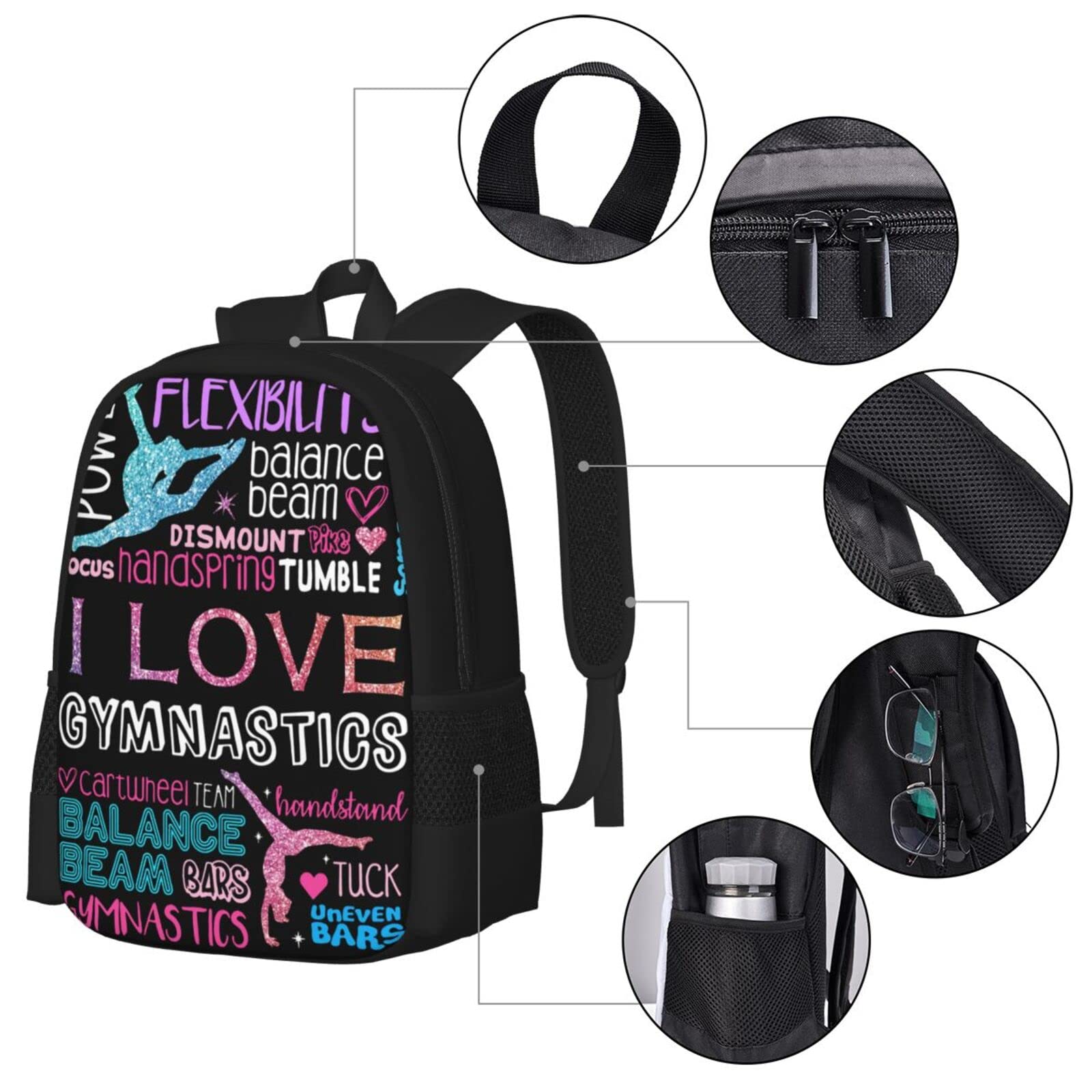 ALIFAFA Kids I Love Gymnastics School Backpack Bookbag for Teens Boys Girls, Blue Pink School & Travel Backpacks for Elementary Middle High College Students, Unique Casual 17 Inch Daypack Rucksack