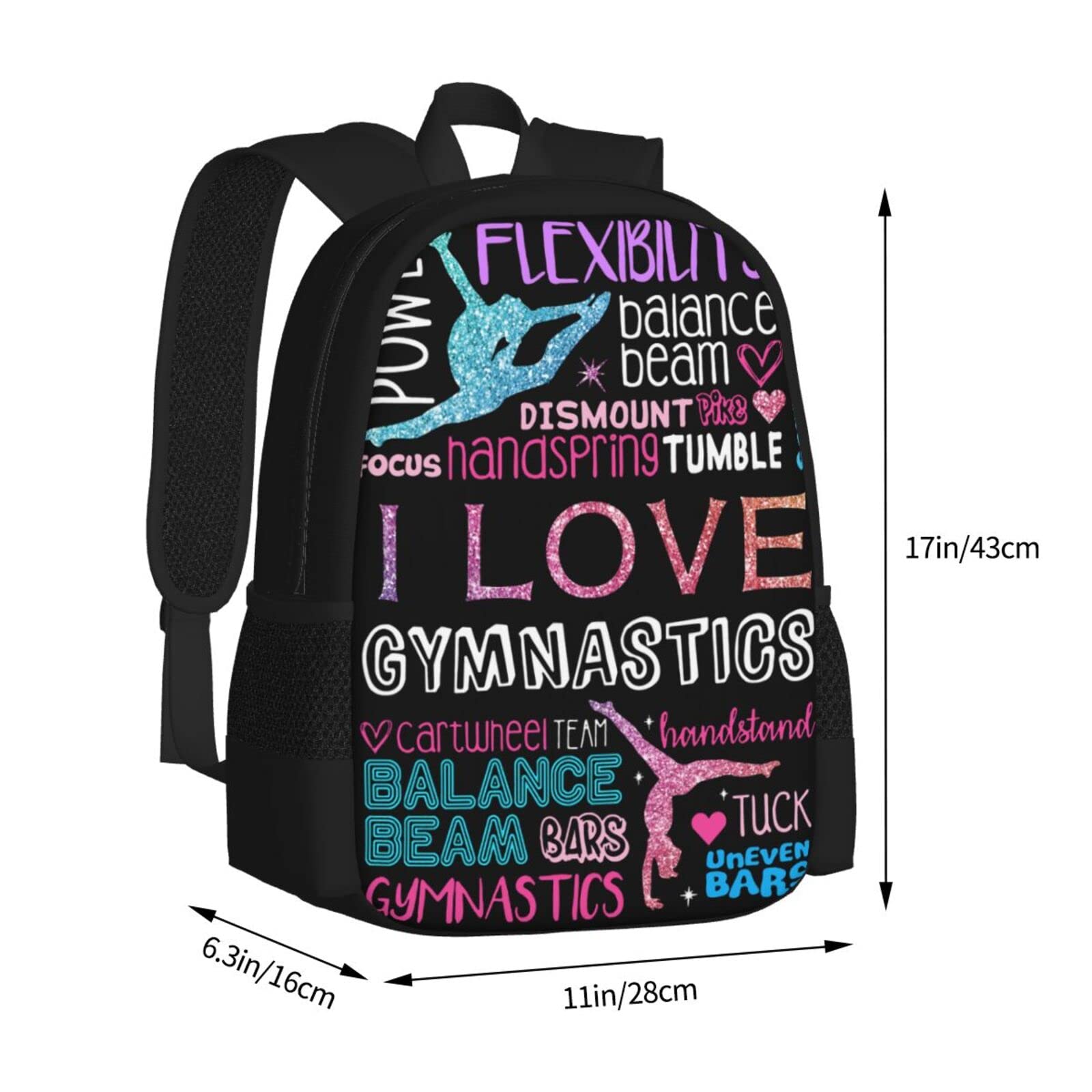 ALIFAFA Kids I Love Gymnastics School Backpack Bookbag for Teens Boys Girls, Blue Pink School & Travel Backpacks for Elementary Middle High College Students, Unique Casual 17 Inch Daypack Rucksack