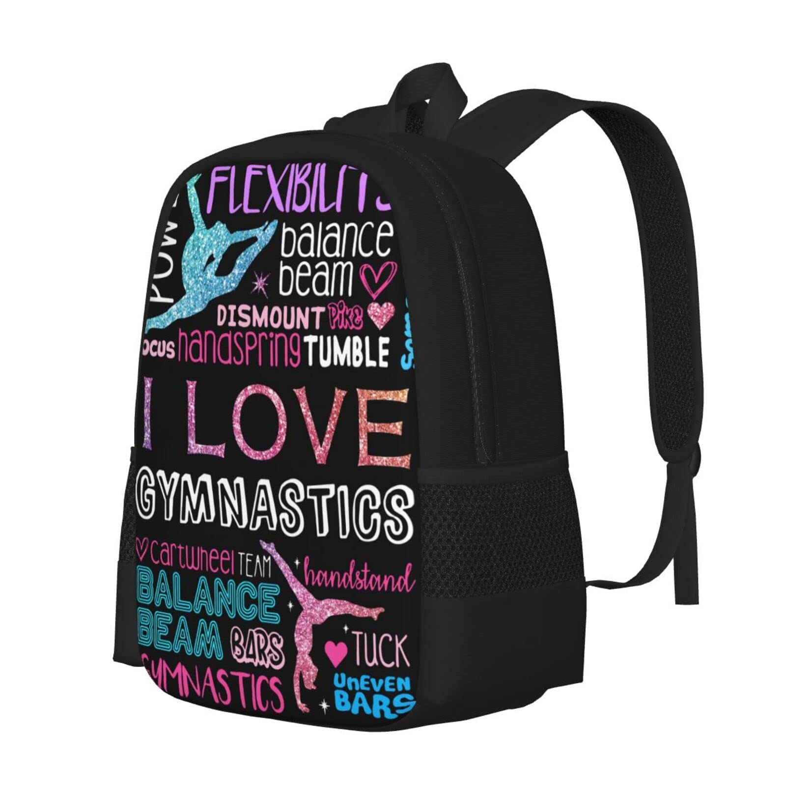 ALIFAFA Kids I Love Gymnastics School Backpack Bookbag for Teens Boys Girls, Blue Pink School & Travel Backpacks for Elementary Middle High College Students, Unique Casual 17 Inch Daypack Rucksack