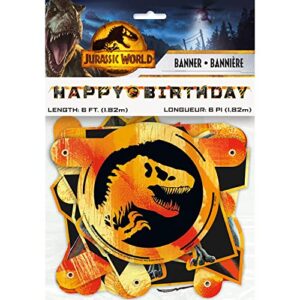 jurassic world 3 jointed banner - 6' - vibrant orange & black paper, perfect for birthday & children's parties, dino-themed decor (1 pc.)