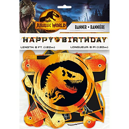 Jurassic World 3 Jointed Banner - 6' - Vibrant Orange & Black Paper, Perfect for Birthday & Children's Parties, Dino-Themed Decor (1 Pc.)