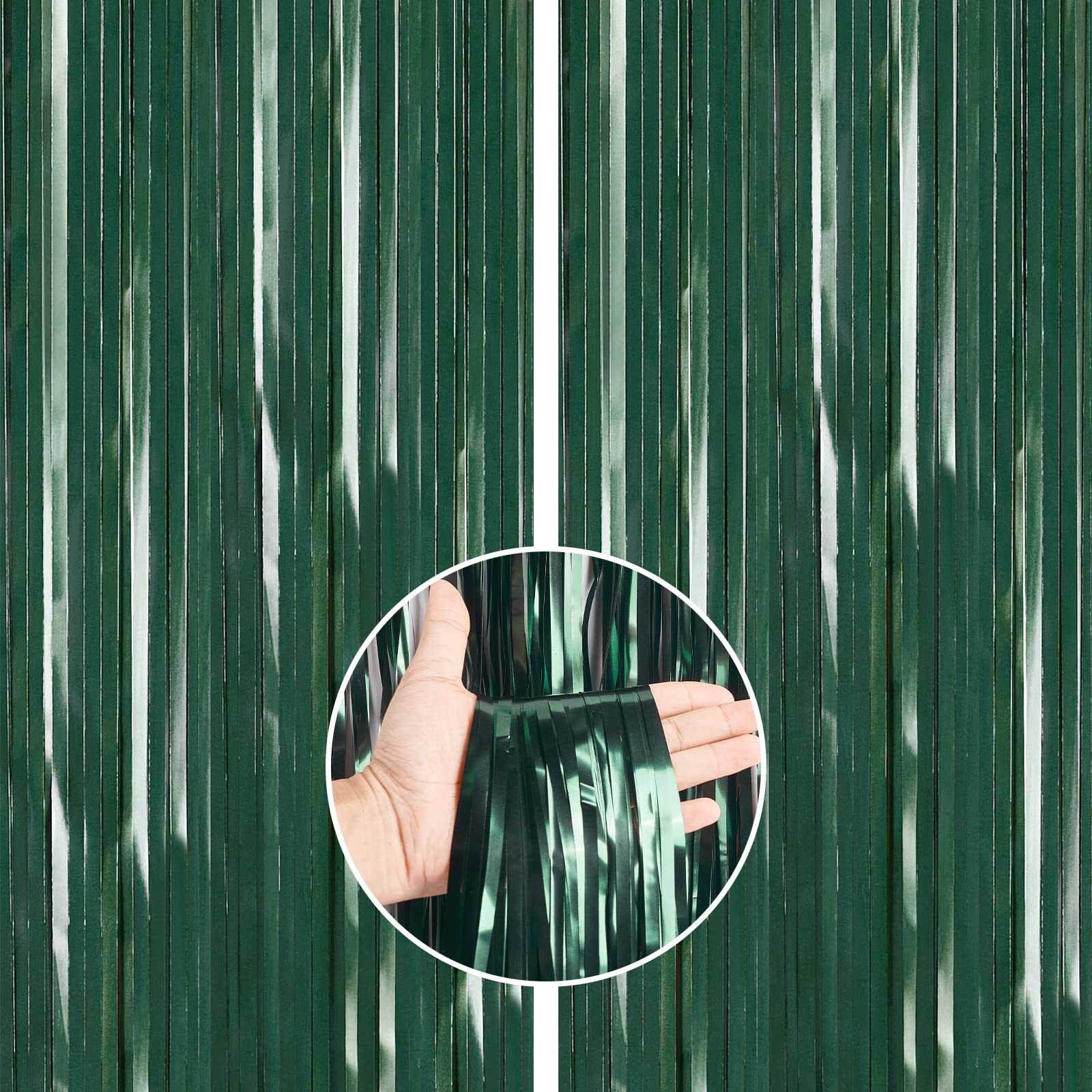 PartyWoo Retro Green Foil Fringe Curtain,2 pcs 3.3x6.6 ft Dark Green Streamers, Fringe Backdrop, Tinsel Backdrop, Tinsel Curtain, Door Shimmer, Birthday Party Streamers, Christmas Decorations