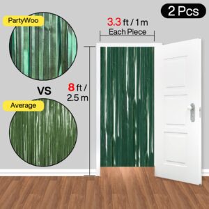 PartyWoo Retro Green Foil Fringe Curtain,2 pcs 3.3x6.6 ft Dark Green Streamers, Fringe Backdrop, Tinsel Backdrop, Tinsel Curtain, Door Shimmer, Birthday Party Streamers, Christmas Decorations