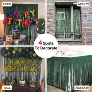 PartyWoo Retro Green Foil Fringe Curtain,2 pcs 3.3x6.6 ft Dark Green Streamers, Fringe Backdrop, Tinsel Backdrop, Tinsel Curtain, Door Shimmer, Birthday Party Streamers, Christmas Decorations