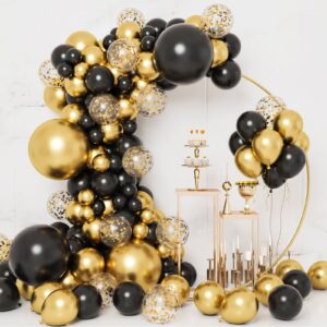rubfac 130pcs black and gold balloons, balloons garland arch kit, black metal gold and metallic confetti gold balloons for graduation party baby shower wedding birthday anniversary
