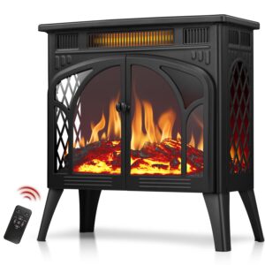 r.w.flame electric fireplace heater 25" with remote control, cathedral stylish, different flame effects and log set colors, adjustable brightness and heating mode, overheating safe design