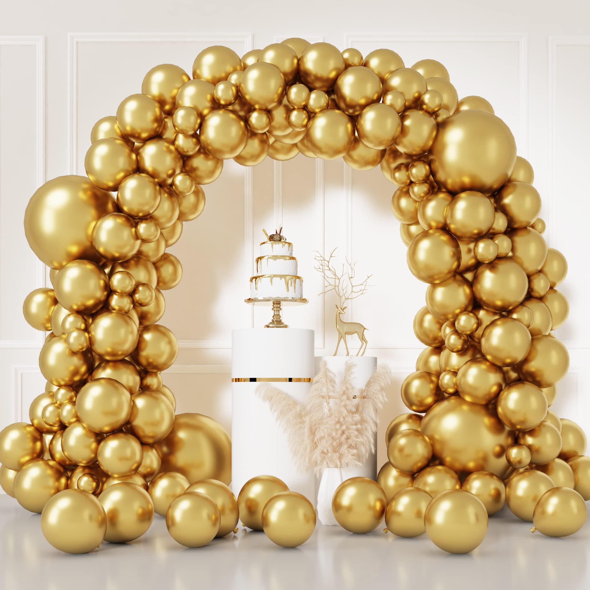 RUBFAC 149pcs Metallic Gold Balloons 18 12 10 5 Inch Different Sizes Latex Gold Balloon Arch Garland Kit for Birthday Party Wedding Engagement Graduation Baby Shower Decorations