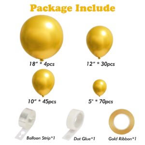 RUBFAC 149pcs Metallic Gold Balloons 18 12 10 5 Inch Different Sizes Latex Gold Balloon Arch Garland Kit for Birthday Party Wedding Engagement Graduation Baby Shower Decorations