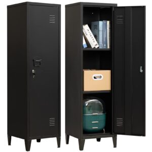 doeworks high standing indoor lockable cabinet, metal locker organizer, 3-in-1 shelves removable for home and office, black
