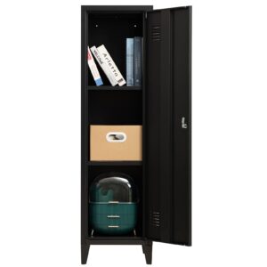 DOEWORKS High Standing Indoor Lockable Cabinet, Metal Locker Organizer, 3-in-1 Shelves Removable for Home and Office, Black