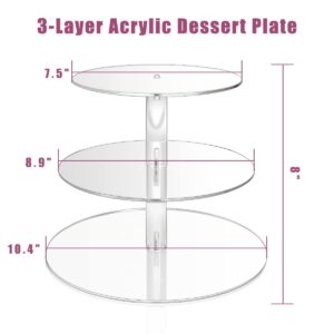 3 Tier Cupcake Stand Round Shape Acrylic Cupcake Tower Dessert Stand Holder Pastry Display Cookie Candy Buffet Stand for Wedding, Birthday, Party Decorative Supplies