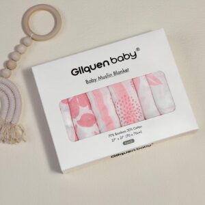 GLLQUEN BABY Receiving Blanket Boy Cotton Muslin Swaddle Blankets Girl Newborn Squares Breathable & Soft Thin Baby Blankets Cloths Double Absorbent Infant Swaddling Wrap - 6 Pack (Flower)