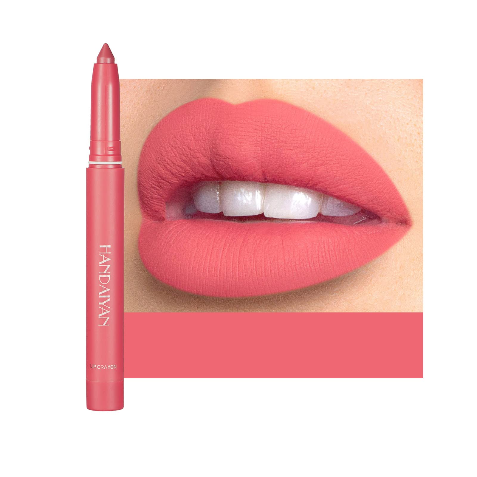 ZITIANY New Matte Crayon Lipstick with Free Sharpener, Mattes Velvet Lipstick Pencil Long Lasting Non Fading Lip Liner Lipstick, Gift For Women 1PC Coral