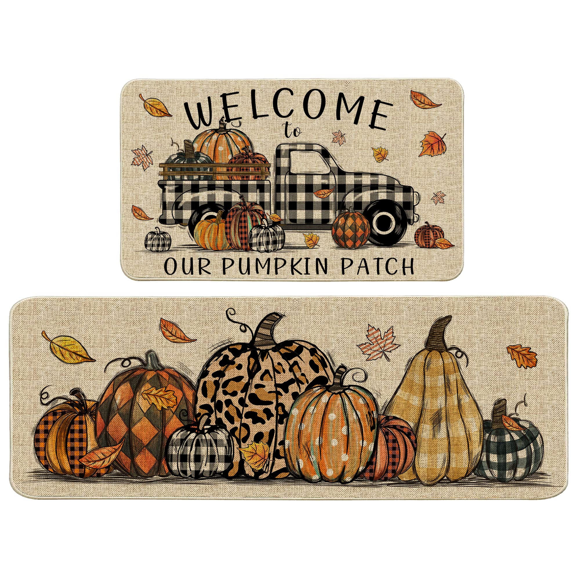 Hexagram Thanksgiving Kitchen Mats Set of 2, Thanksgiving Kitchen Rugs and Mats, Autumn Farmhouse Buffalo Plaid Mats for Floor Decorations, Decorative Thanksgiving Kitchen Decor 17x29 Inch-17x47 inch