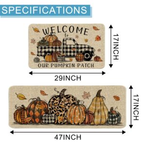 Hexagram Thanksgiving Kitchen Mats Set of 2, Thanksgiving Kitchen Rugs and Mats, Autumn Farmhouse Buffalo Plaid Mats for Floor Decorations, Decorative Thanksgiving Kitchen Decor 17x29 Inch-17x47 inch