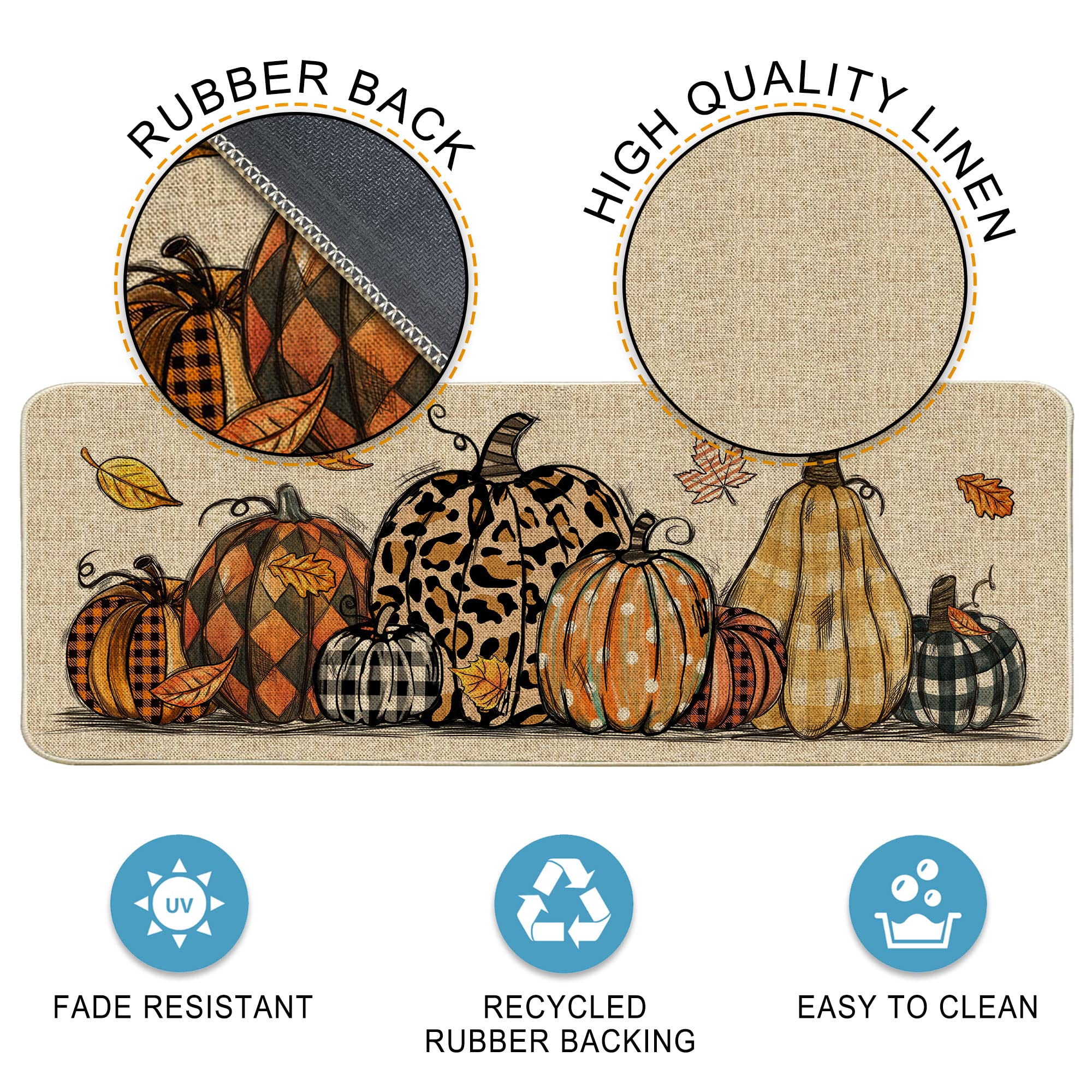 Hexagram Thanksgiving Kitchen Mats Set of 2, Thanksgiving Kitchen Rugs and Mats, Autumn Farmhouse Buffalo Plaid Mats for Floor Decorations, Decorative Thanksgiving Kitchen Decor 17x29 Inch-17x47 inch