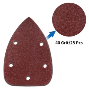 Cionyce 25 Pcs 40 Grit Mouse Detail Sander Sandpaper 5 Hole Mouse Sandpaper Hook and Loop Sander Pads Sanding Sheets for 140mm Sanding Machine