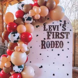 Komiikka Farmhouse Balloon Garland Kit, 119pcs Red Cocoa Cow Printed Balloons with 16ft Strip for Farm Party, Western Cowboy Themed Birthday, Baby Shower, Bridal Shower Decorations