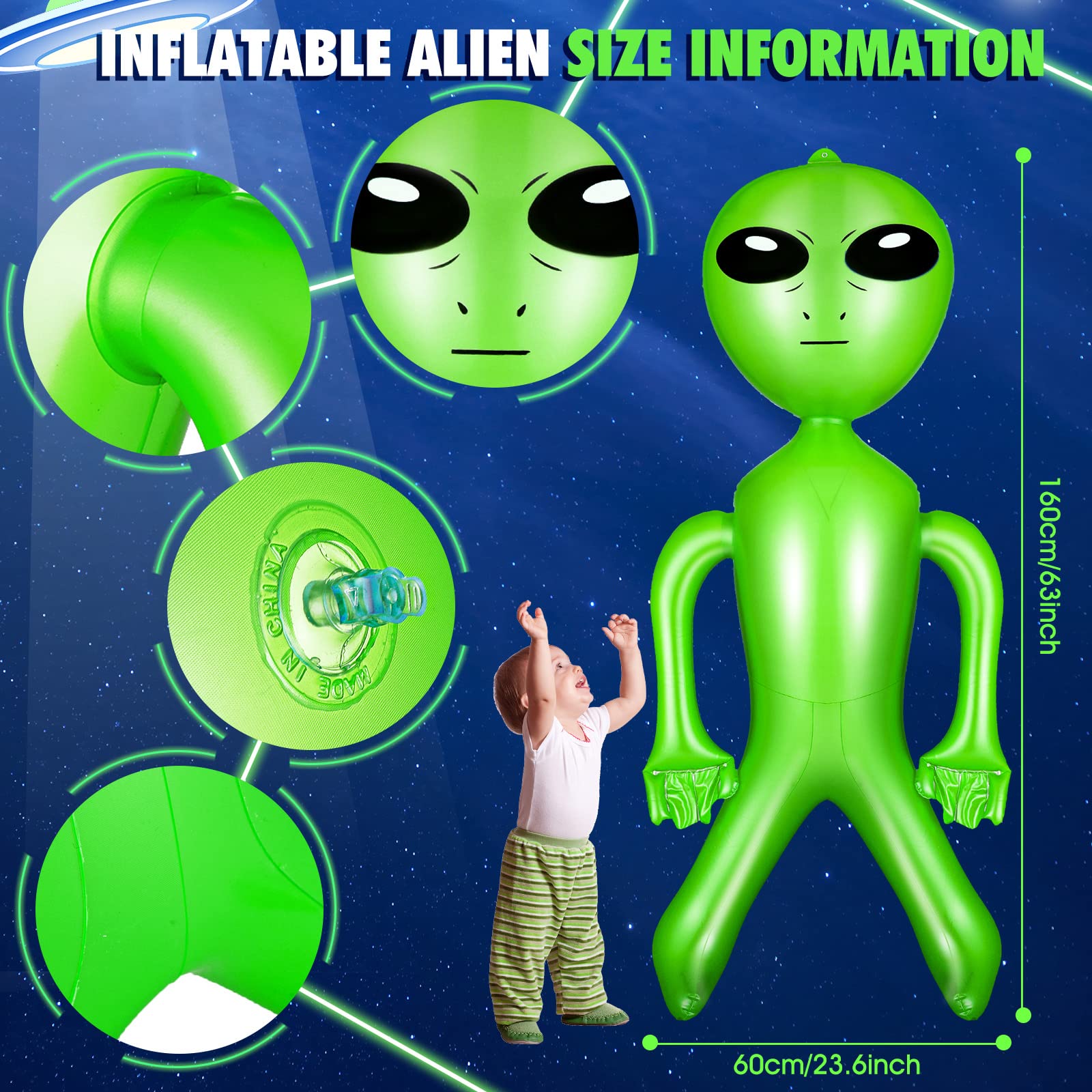 63 Inch Giant Inflatable Alien Blow Up Alien Green Alien Inflate Toy for Party Decorations, Birthday, Alien Theme Party Halloween, Easter, Christmas(1 Piece)