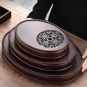 Oval Chinese Kungfu Bamboo Tea Tray Table Box with Water Storage for Gongfu Tea Set (Large)