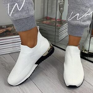 Fashion Sneakers for Women Mesh Breathable Slip-on Sneakers Durable Non Slip Running Shoes Comfort Summer Sports Tennis Shoes, White, 9