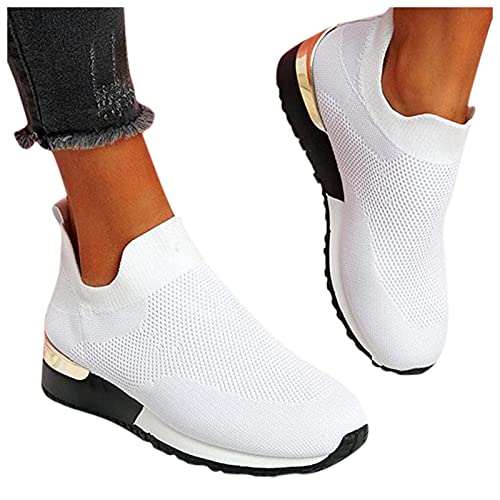 Fashion Sneakers for Women Mesh Breathable Slip-on Sneakers Durable Non Slip Running Shoes Comfort Summer Sports Tennis Shoes, White, 9