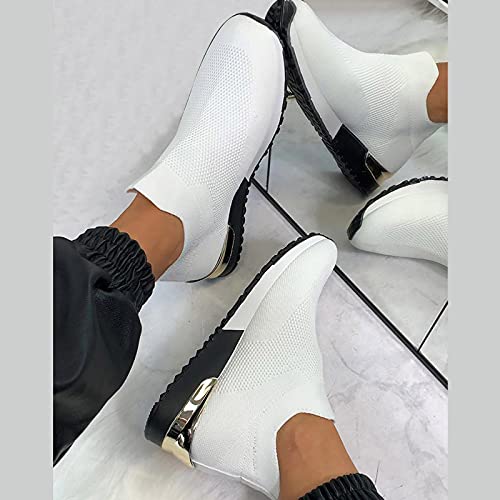 Fashion Sneakers for Women Mesh Breathable Slip-on Sneakers Durable Non Slip Running Shoes Comfort Summer Sports Tennis Shoes, White, 9