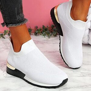 Fashion Sneakers for Women Mesh Breathable Slip-on Sneakers Durable Non Slip Running Shoes Comfort Summer Sports Tennis Shoes, White, 9