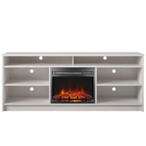 ameriwood home hendrix 65" tv stand with electric fireplace insert and 6 shelves, ivory oak