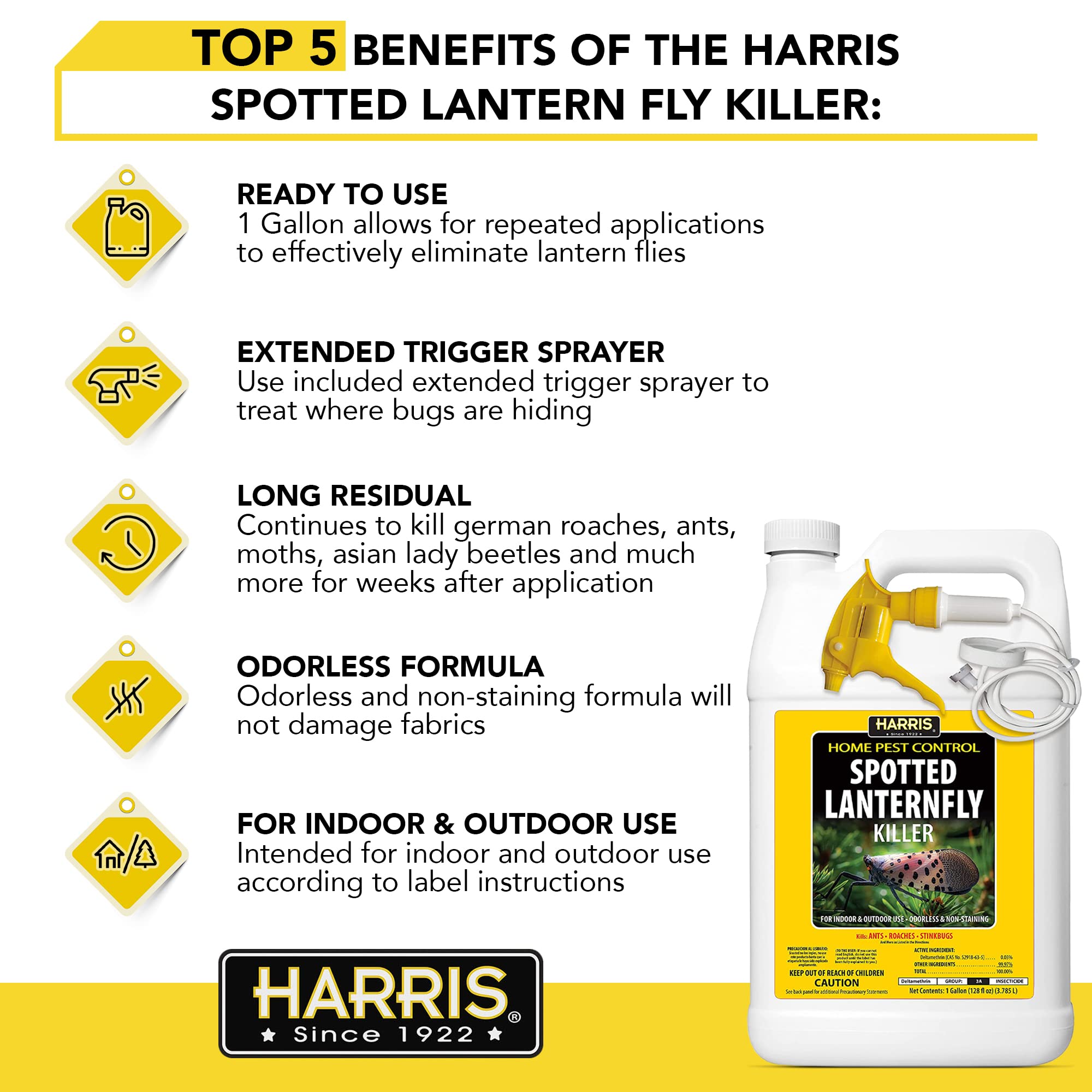 Harris Spotted Lantern Fly Killer, Odorless and Non Staining Ready to Use Spray, 128oz