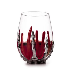 skeleton wine glass, bloody hand wine skull glass - 12oz skeleton glasses 5" h, goth gifts, skeleton gifts, skeleton decor, spooky wine gift set, trick or treat, themed parties!