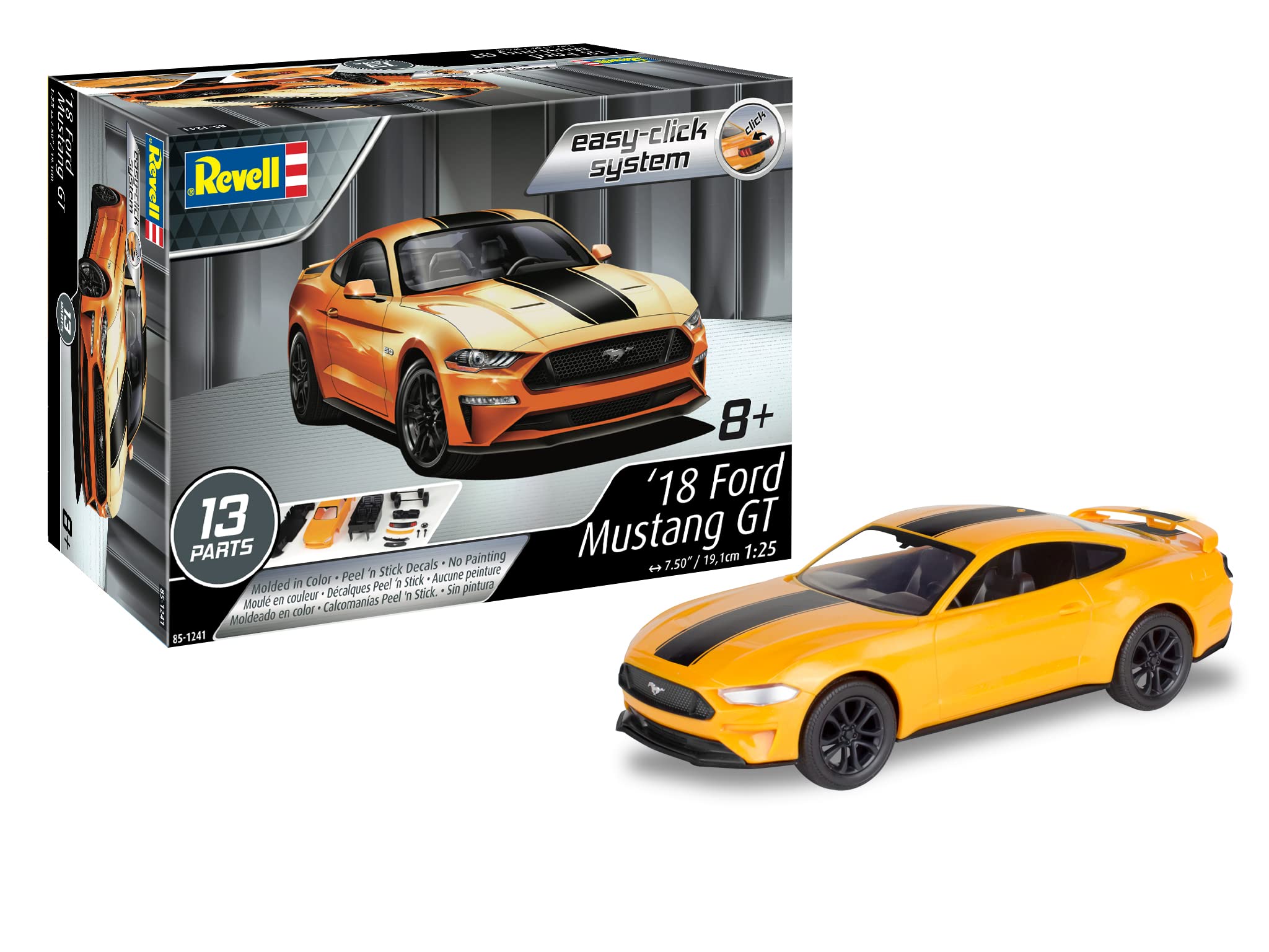 Revell 85-1241 2018 Ford Mustang GT Model Car Kit 1:25 Scale 13-Piece Skill Level 2 Plastic Easy-Click Model Building Kit, Orange