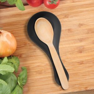 OGGI Stainless Steel Spoon Rest- Long Handle Holds Kitchen Utensils in Place, Great Spoon Rest for Kitchen Counter, Stove Top, or Coffee Station; Kitchen Accessories, Utensil Rest, Black