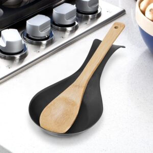 OGGI Stainless Steel Spoon Rest- Long Handle Holds Kitchen Utensils in Place, Great Spoon Rest for Kitchen Counter, Stove Top, or Coffee Station; Kitchen Accessories, Utensil Rest, Black