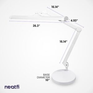 Neatfi 3,500 Lumens Ultra Task Lamp, 26 Inches Metal Lamp, Dimmable, 45W Super Bright LED Desk Lamp, 270 Pcs SMD LEDs (Non-CCT with Base, White)