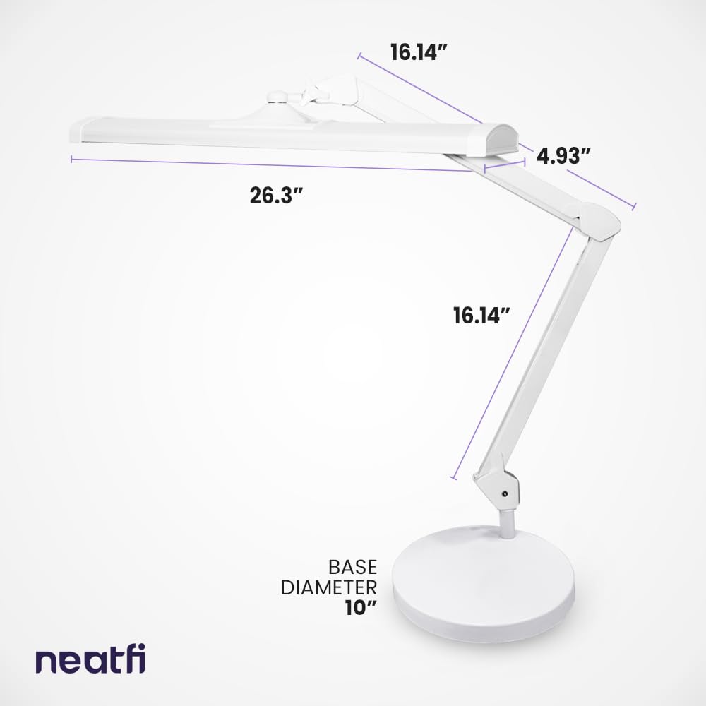 Neatfi 3,500 Lumens Ultra Task Lamp, 26 Inches Metal Lamp, Dimmable, 45W Super Bright LED Desk Lamp, 270 Pcs SMD LEDs (Non-CCT with Base, White)