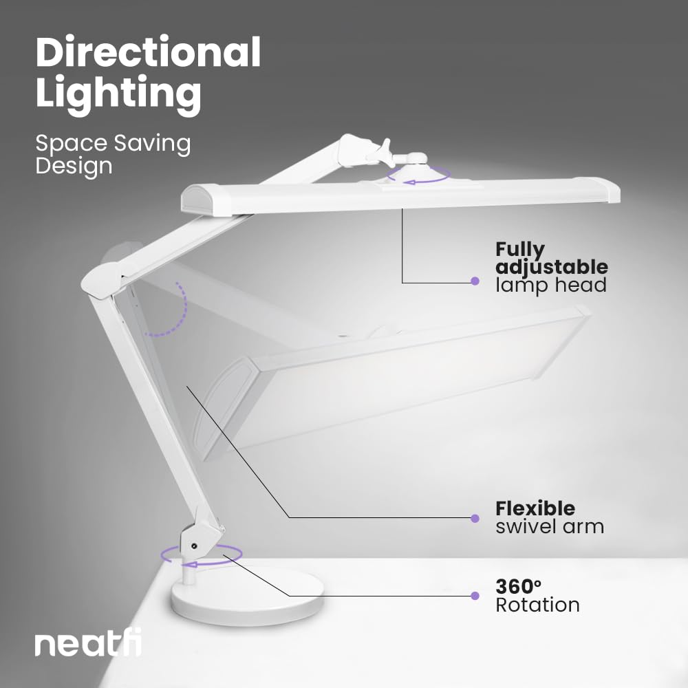 Neatfi 3,500 Lumens Ultra Task Lamp, 26 Inches Metal Lamp, Dimmable, 45W Super Bright LED Desk Lamp, 270 Pcs SMD LEDs (Non-CCT with Base, White)