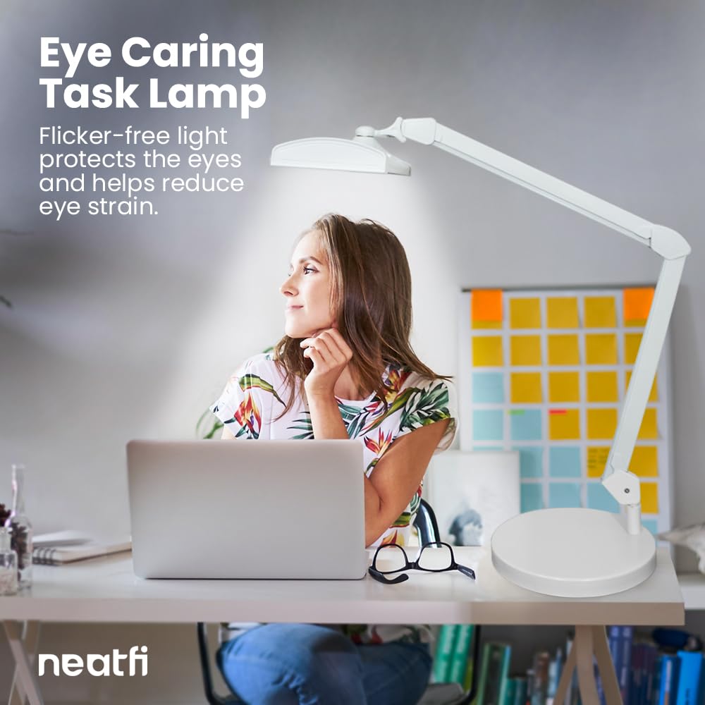 Neatfi 3,500 Lumens Ultra Task Lamp, 26 Inches Metal Lamp, Dimmable, 45W Super Bright LED Desk Lamp, 270 Pcs SMD LEDs (Non-CCT with Base, White)