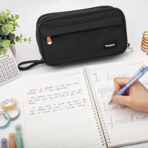 Pencil Case Big Capacity Pen Pouch Large Storage Holder Marker Pen Bag Durable 3 Compartment School Office Desk Organizer Portable Cute Zipper Stationery for Kids Teen Student Boys Girls Adults Klein