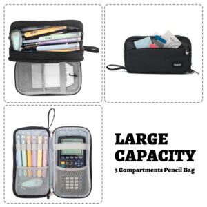 Pencil Case Big Capacity Pen Pouch Large Storage Holder Marker Pen Bag Durable 3 Compartment School Office Desk Organizer Portable Cute Zipper Stationery for Kids Teen Student Boys Girls Adults Klein