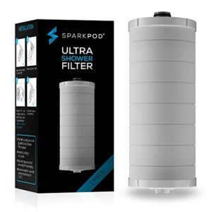 sparkpod ultra shower filter cartridge - high output shower head filter cartridge replacement - unique filtration method removes up to 95% of chlorine, heavy metals, sediments & impurities (1 piece)