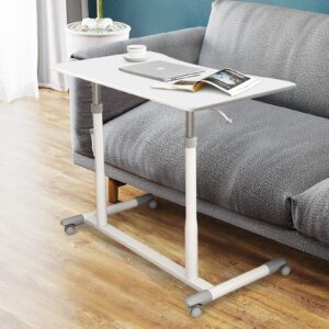 COSTWAY Mobile Height Adjustable Standing Desk, Compact Pneumatic Sit to Stand Computer Desk w/Lockable Casters, Ergonomic Rolling Laptop Table w/Steel Frame for Home Office (White)