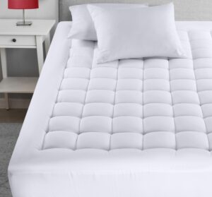 utopia bedding king mattress pad, quilted fitted premium mattress protector, deep pocket mattress cover stretches up to 16 inches, fluffy pillow top mattress topper (78x80 inches, white)