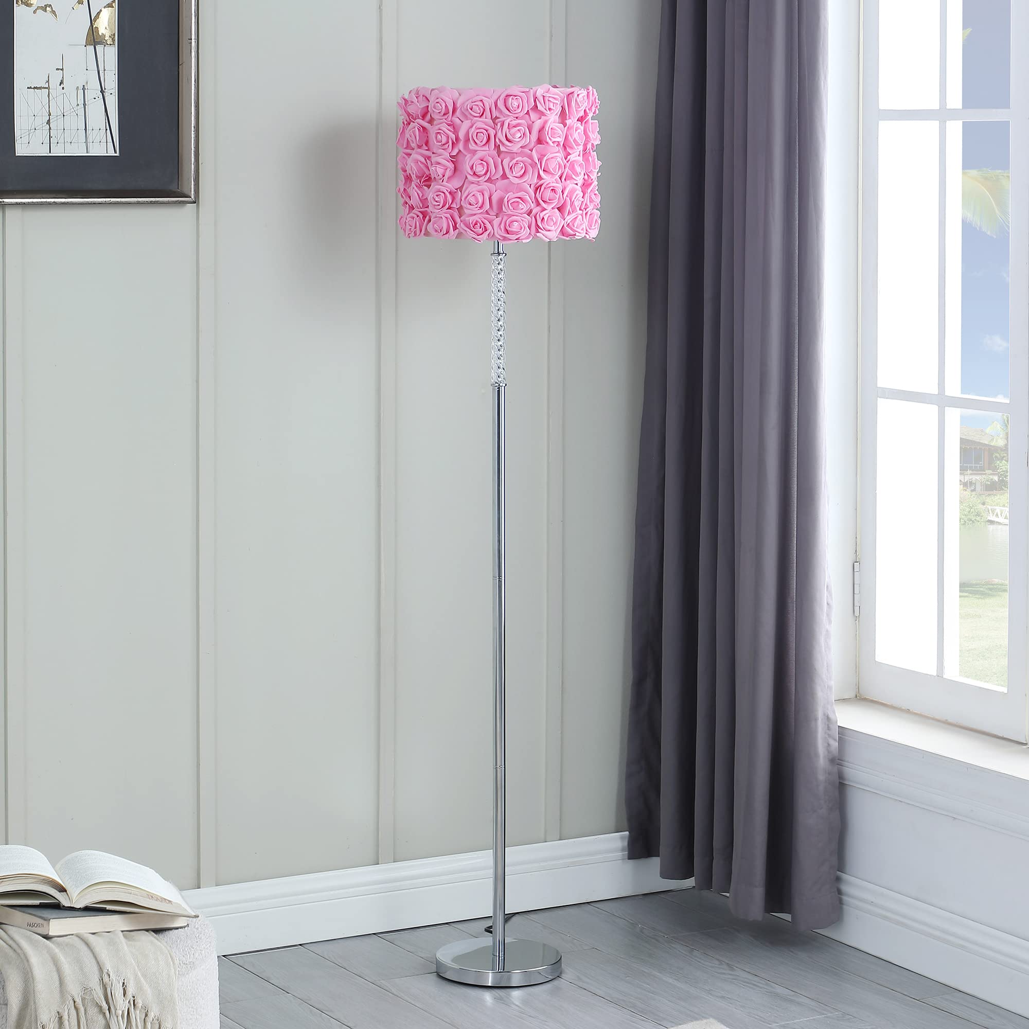 ORE HBL2802 Roses in Bloom Acrylic/Metal Floor Lamp, Pink, 63"