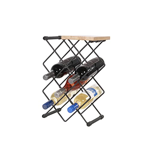 neatfreak Countertop Wine Rack with Shelf Freestanding Tabletop Wine Bottle Holder for Up to 10 Bottles - Matte Black Metal Frame with Maple Wood Tray for Wine Glass - 17.24 x 7.63 x 11.49 in