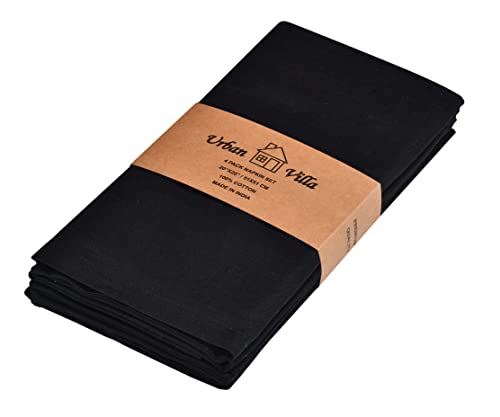 Urban Villa Solid Slub Set of 4 Dinner Napkins (20X20 in) Cotton Everyday Use Premium Quality Over Sized Cloth Napkins with Mitered Corners Ultra Soft Durable Hotel Quality (Black) Halloween